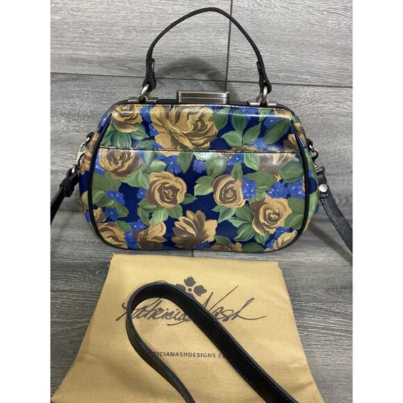 Patricia Nash GRACCHI SATCHEL Blue Sky Rose Leather flower bag B000574 - Picture 5 of 10